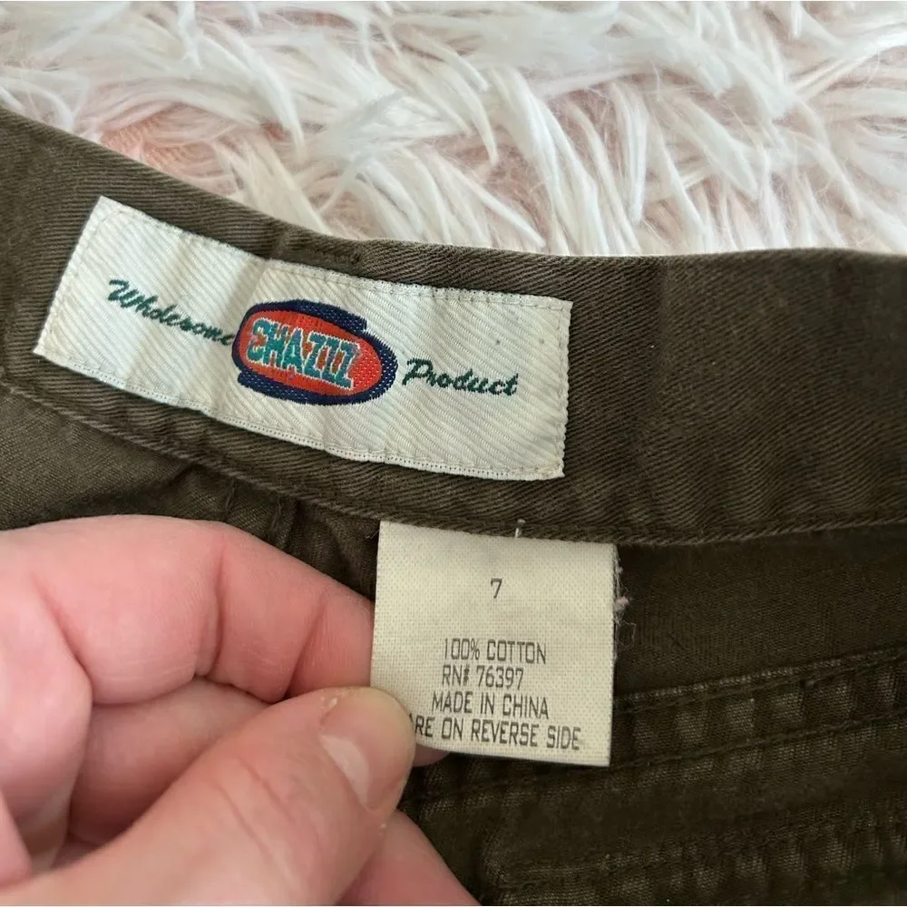 Chazzz‎ 90s Y2K Vintage Olive Army Green Utility Cargo Shorts Sz 7 Outdoor